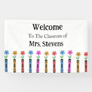 Willkommen zurück zur Schule Florale Wachsmalstift Banner