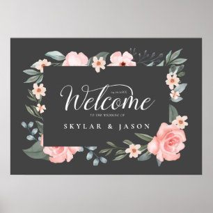 Willkommene Aquarellfarbe Rose & Foliage Frame Gra Poster