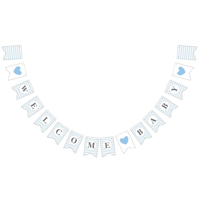 Willkommene Baby-blauer Streifen-Jungen-Babyparty Wimpelkette (Alle)