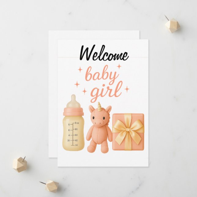 Willkommene Baby Girl Baby Duschkarte Ankündigung (Vorderseite/Rückseite Beispiel)
