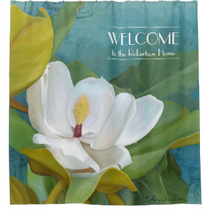 Willkommene Familienname-Magnolie gemaltes Duschvorhang
