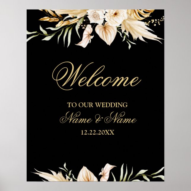 Willkommene Hochzeitsfeier Rosa Blütenfarben Gold  Poster (Vorne)