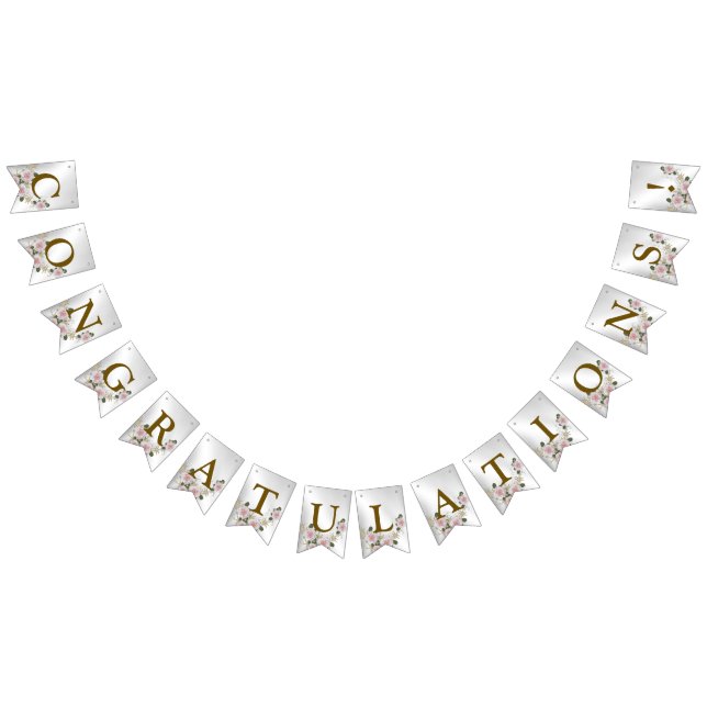 Willkommene Hochzeitsparty Rosa Blütensilber Elega Wimpelkette (Alle)