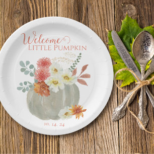 Willkommene kleine Pumpkin Wasserfarben Babydusche Pappteller