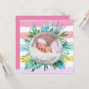 Willkommene kleine rosa Geburt Streifen des Babys Karte