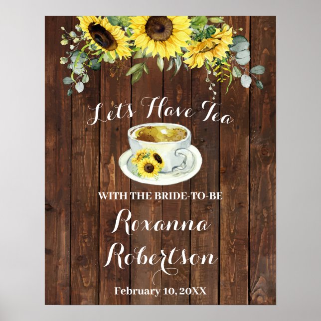 Willkommene Tea Brautparty Sonnenblumen Grünes Zei Poster (Vorne)