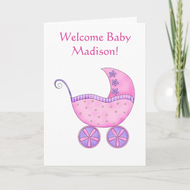 Willkommener Baby-Mädchen-Namen-personalisierte Karte (Vorderseite)