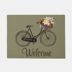 willkommener Fahrradfahrrad-Blumen-Türmatte Taupe Fußmatte