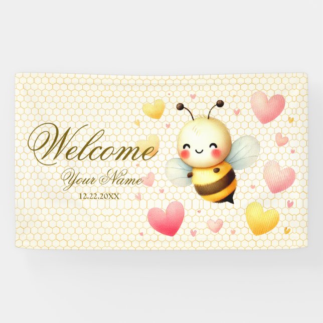 Willkommenes farbiges Happy Little Honey Bee Party Banner (Horizontal)