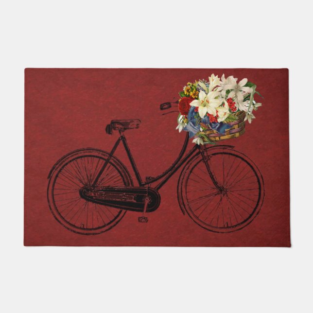 willkommenes rotes Fahrradfahrrad der Türmatte (Vorderseite)