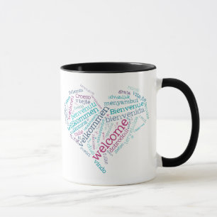 Willkommenes Textherz Tasse
