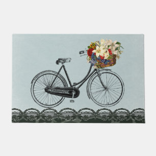 willkommenes Türminzengrün-Blumen-Fahrradfahrrad Fußmatte