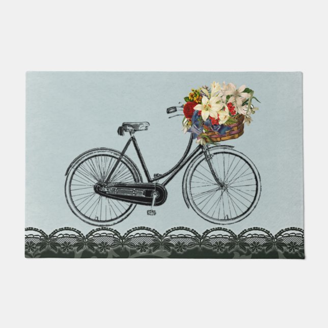 willkommenes Türminzengrün-Blumen-Fahrradfahrrad Fußmatte (Vorderseite)