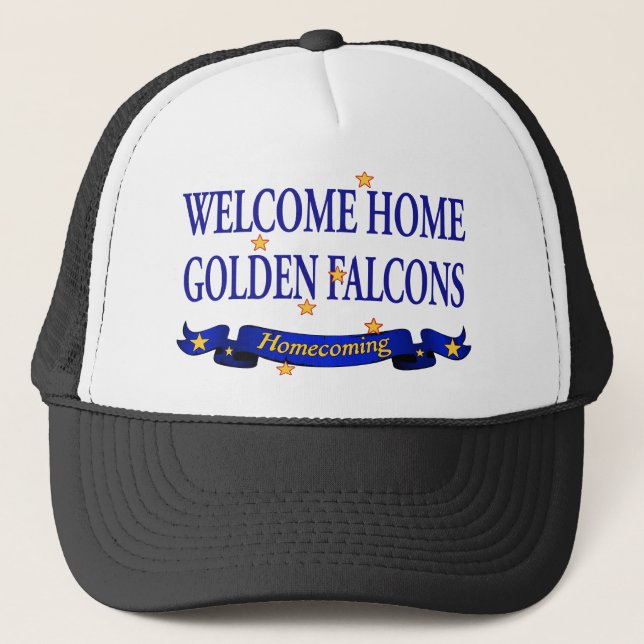 Willkommenes Zuhause-goldene Falken Truckerkappe (Vorderseite)