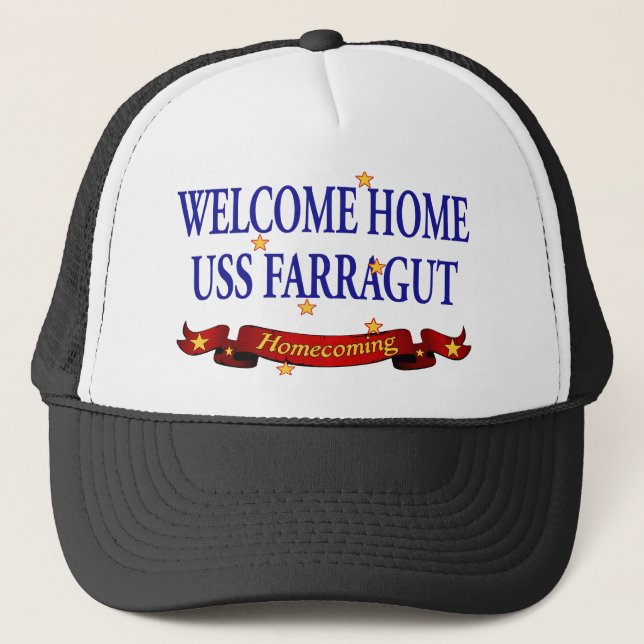 Willkommenes Zuhause USS Farragut Truckerkappe (Vorderseite)