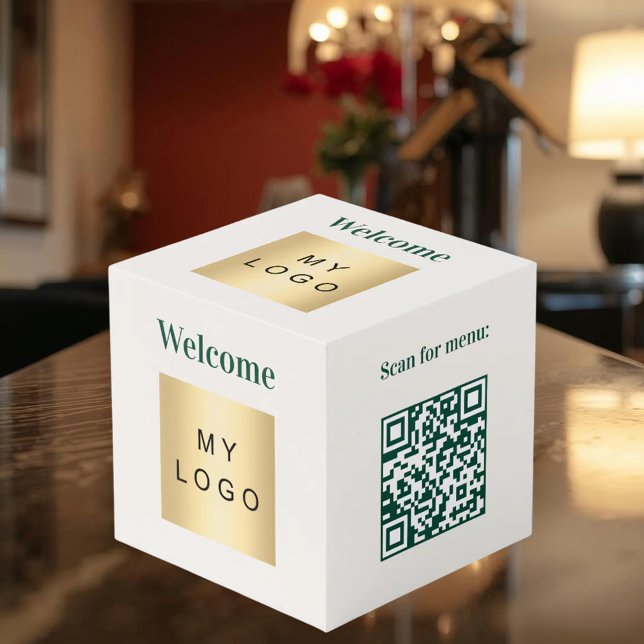 Willkommens-Geschäftslogo QR-Code elfenbeinfarbene Würfel (Von Creator hochgeladen)
