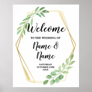 Willkommens-Hochzeitsplakat Gold Schild Blätter Pl