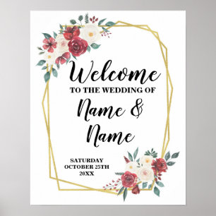 Willkommens-Hochzeitsposter Aquarell Rot Creme Pos Poster