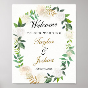 Willkommens-Hochzeitsschild Blush Gold Aquarell Poster