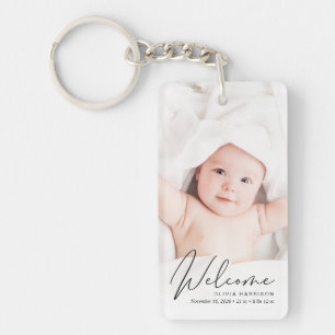 Willkommensankündigung von Foto Script Birth Schlüsselanhänger
