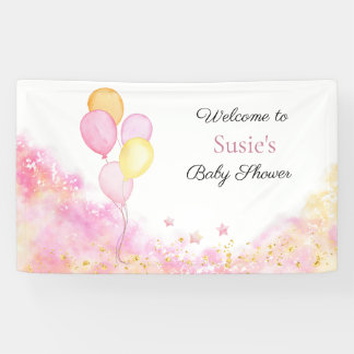 Willkommensbanner für Baby Shower mit rosa Pastell Banner