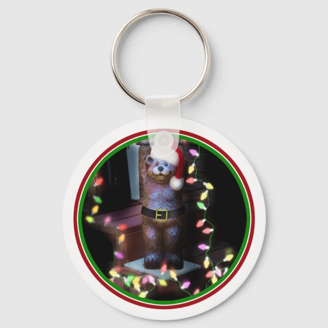 Willkommensbär mit Weihnachtsbeleuchtung Schlüsselanhänger (Vorderseite)
