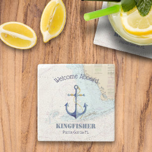 🌊 Willkommensgruß für Boote an der Küste Floridas Steinuntersetzer