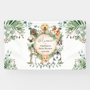 Willkommensgruß zur Babyparty mit Welpen und Grünz Banner