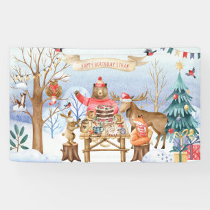 Willkommensgruß zur Waldtier-Winter-Geburtstagsfei Banner