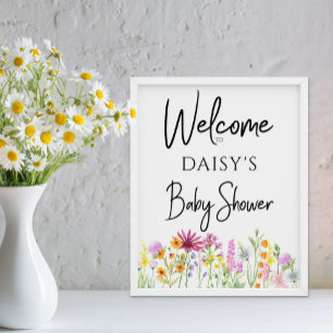Willkommensgruß zur Wildblumenwiese-Baby-Party Poster