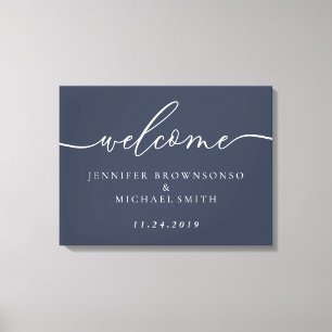 Willkommensparty Einfache Hochzeit Modern Navy Leinwanddruck