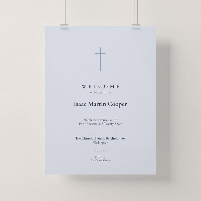 Willkommensposter der Grace Blue Cross Taufkirche Poster (Grace Baptism - Dusty Blue Church Welcome Poster)