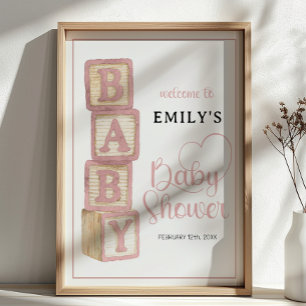 Willkommensposter Dusty Rose Baby Blocks zur Babyp Poster