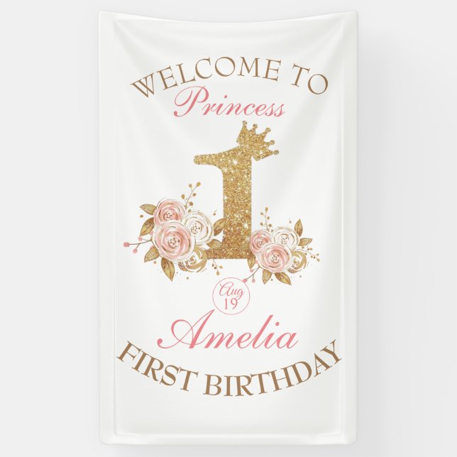 WillkommensPrinzessin 1. Geburtstag Party Banner (Vertikal)