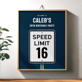 Willkommensschild 16. Geburtstag Geschwindigkeitsb Poster