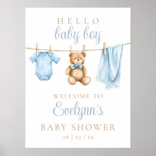 Willkommensschild Baby Shower Baby Boy Wäscheleine Poster