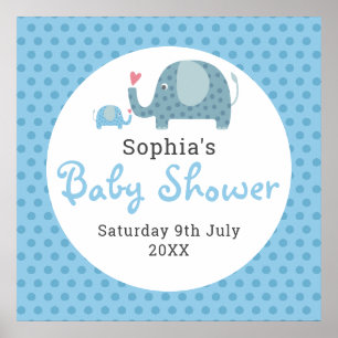 Willkommensschild Baby Shower Blaue Punkte Elefant Poster