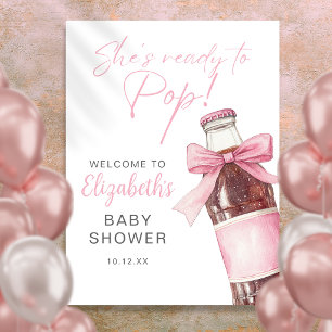 Willkommensschild Baby Shower mit rosa Schleife au Poster