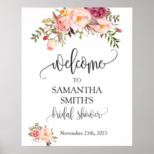 Willkommensschild Brautparty Rosa Florale Hochzeit Poster