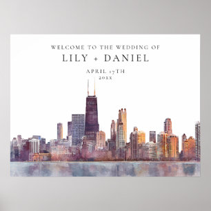 Willkommensschild Chicago Skyline Hochzeit Poster
