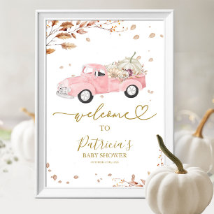 Willkommensschild für Baby-Party im Herbst mit ros Poster