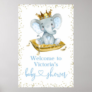 Willkommensschild für Baby Shower Elefant Prinz Poster