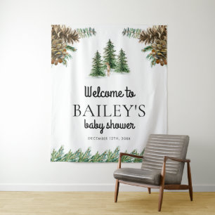 Willkommensschild für Baby Shower im winterlichen Wandteppich