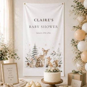 Willkommensschild für Baby Shower im Winterwald fü Banner