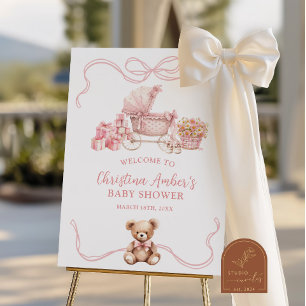 Willkommensschild für Baby Shower mit Kinderwagen Poster