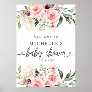 Willkommensschild für Baby Shower mit rosa Rosen Poster