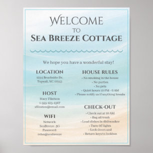 Willkommensschild für das Strandhaus mit Hausregel Poster