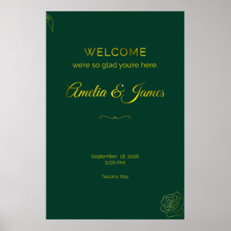 Willkommensschild für die Hochzeit in Smaragdgrün  Poster