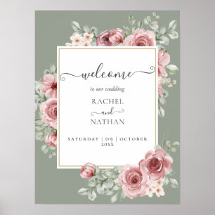 Willkommensschild für eine Rosen Floral Sage Grün  Poster