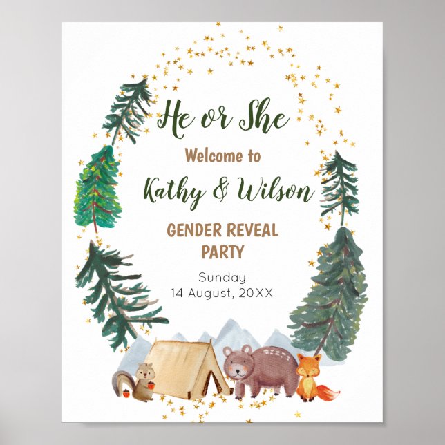Willkommensschild für Woodland-Tiere Geschlechtsve Poster (Vorne)
